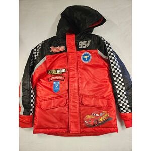 Disney Pixar Cars Lightning McQueen Racing Puffer Jacket Boys 7/8 Hooded. READ